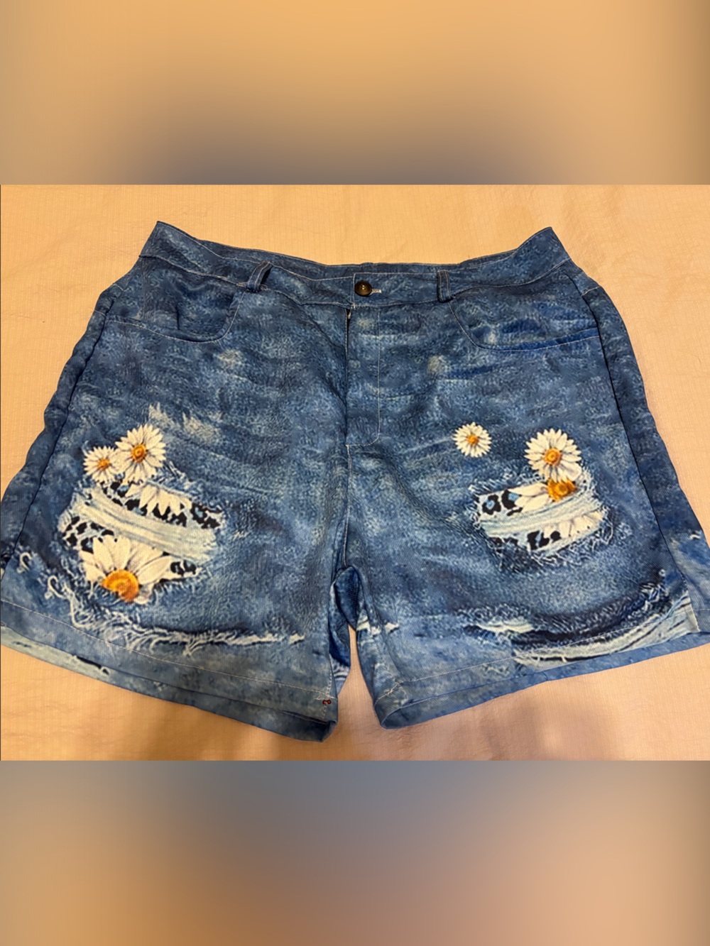 Blue Floral Embroidered Distressed Women’s Shorts